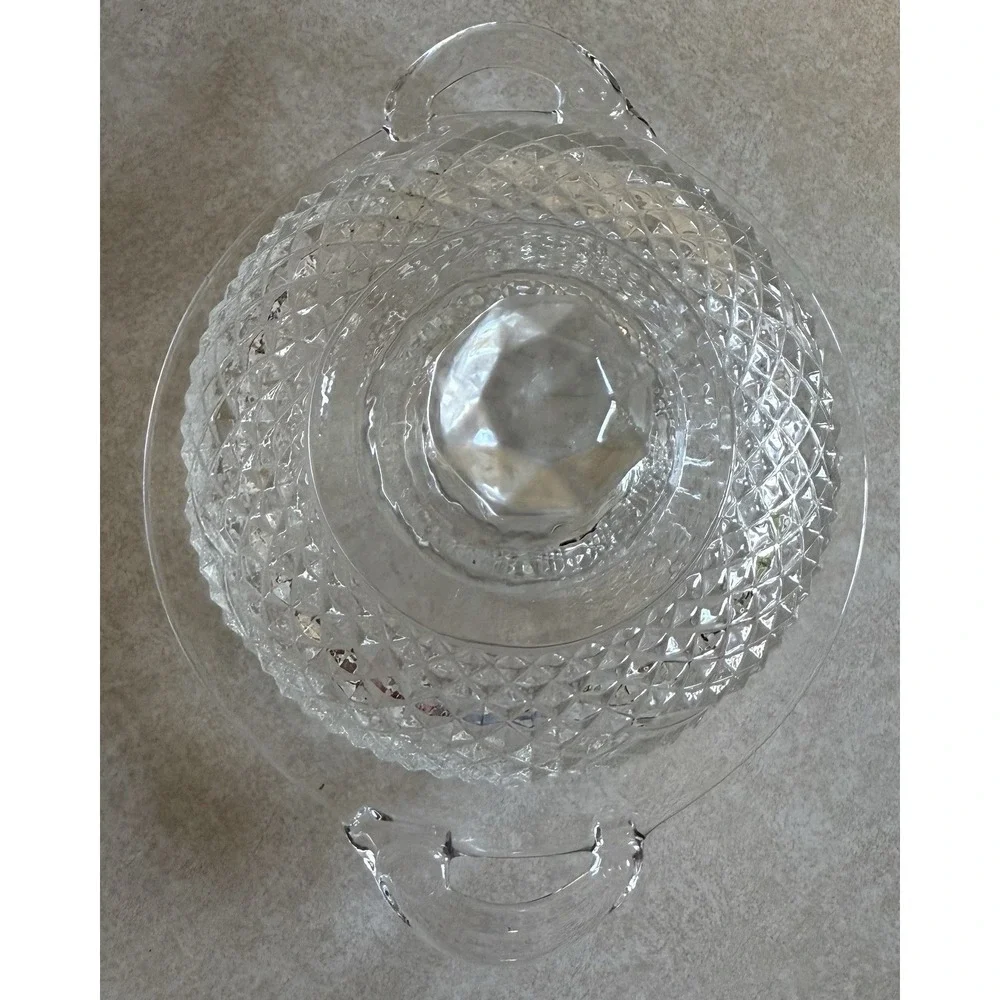 Vintage Cheese Butter Dish Round Clear Glass Plate With Cut Glass Dome Cover‎